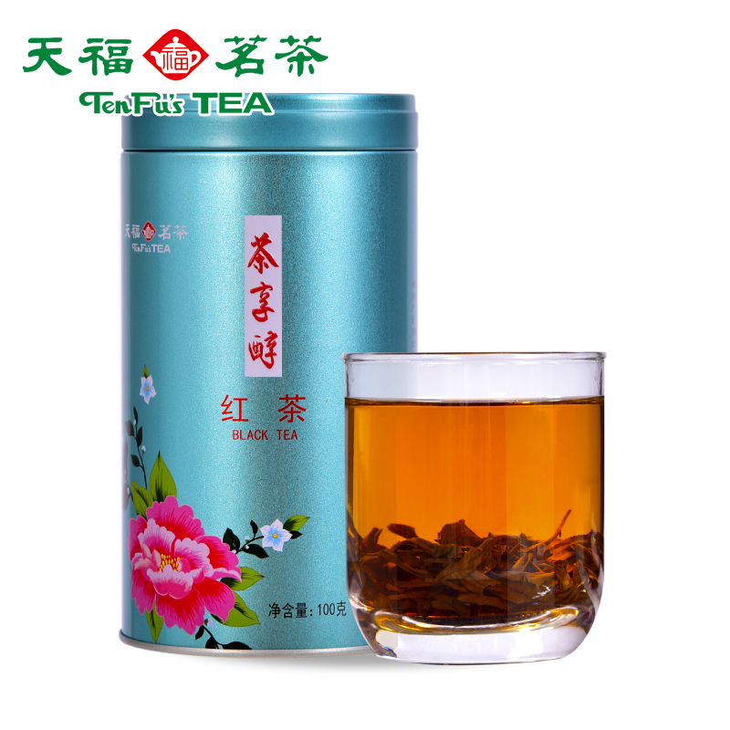 天福茗茶 滇红 红茶 云南大叶种工夫茶叶 凤庆滇红茶  罐装 - 图0