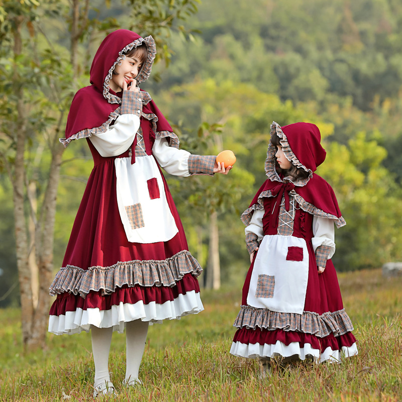 万圣节服装小红帽cos服装成人女角色扮演亲子补丁公主裙披肩斗篷-图1