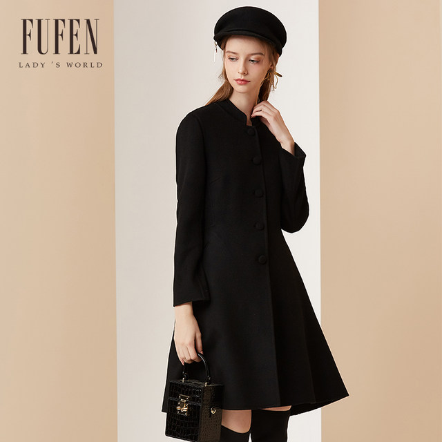 FUFEN福芬早秋新款外套羊毛单排扣通勤女中长款毛呢大衣DY-14029