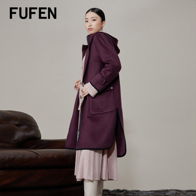 FUFEN福芬女冬毛呢新款外套中长款气质优雅羊毛大衣DY-18192