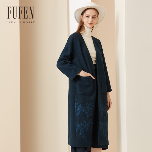 FUFEN福芬早秋新款外套女士中长款羊毛百搭毛呢大衣外套DY-13436