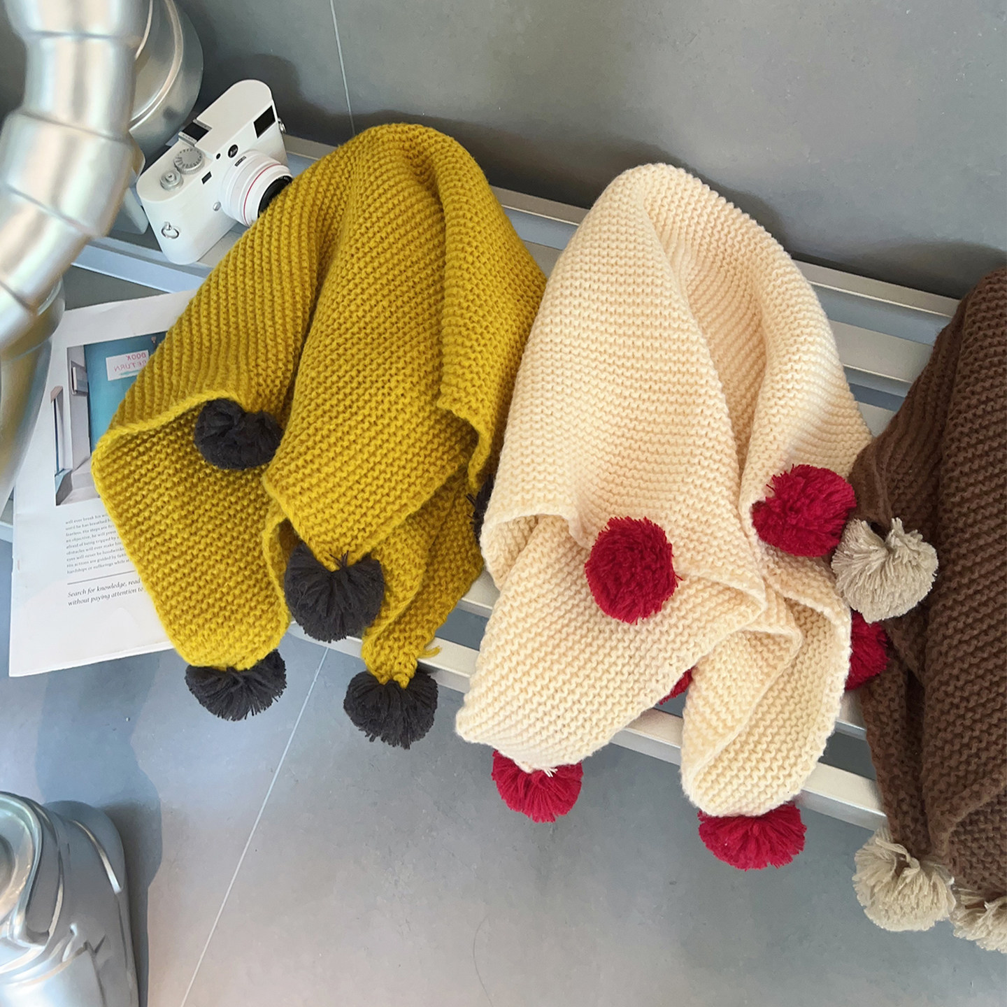 日韩原单甜美球球儿童披肩加厚保暖围巾ins风时尚围脖钩针方巾女,淘宝优惠券,粉丝福利购,淘宝优惠卷