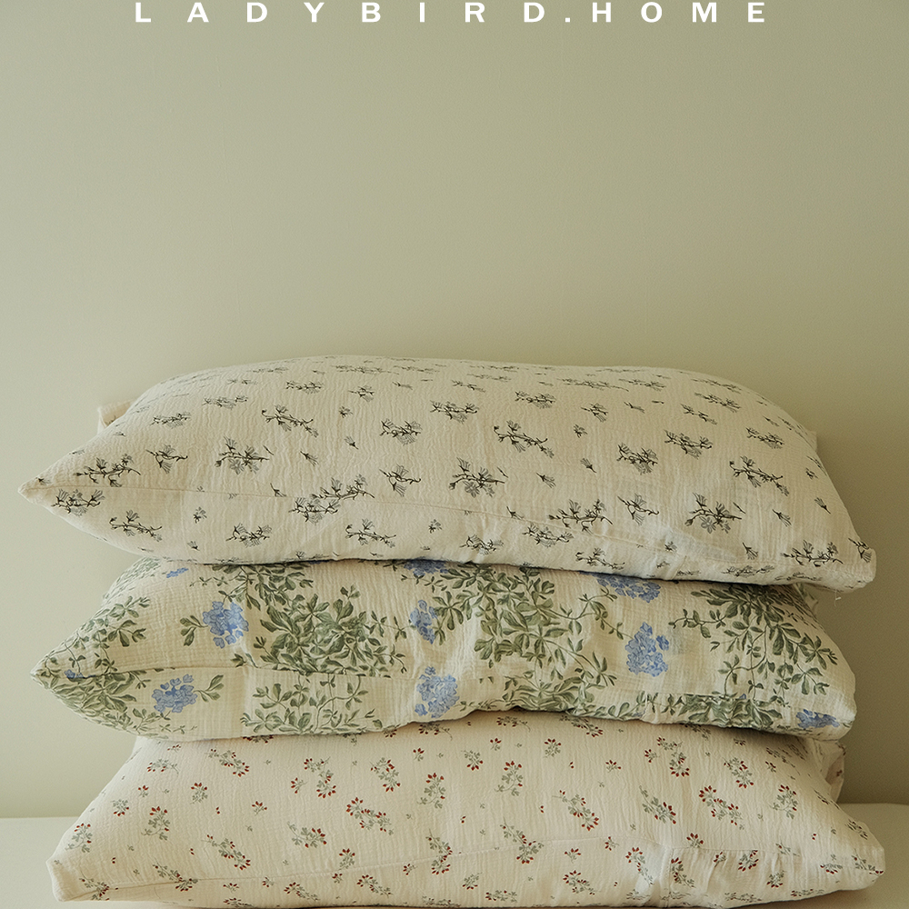 ladybird home北欧插画纯棉皱皱纱枕套法式复古碎花双层纱枕芯套 - 图2