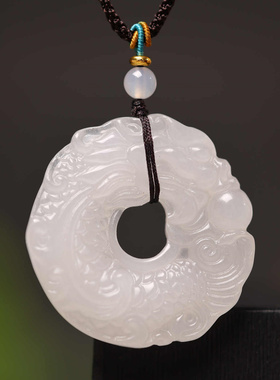 新疆羊脂白鱼化龙平安扣金丝玉