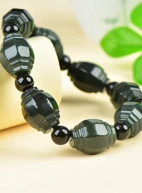 和田玉八角多棱手链青玉