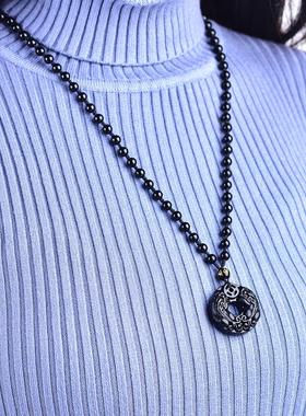 黑曜石双貔貅小号平安扣吊坠