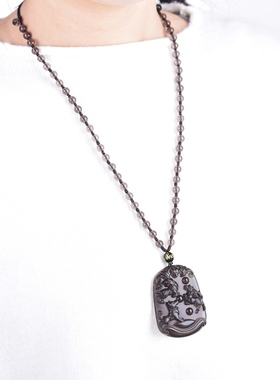 天然黑曜石三合贵人马到成功吊坠