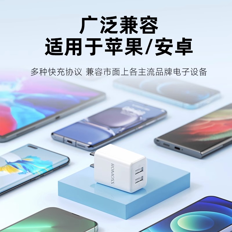 罗马仕5v2A充电器USB口10.5W适用苹果华为小米vivo安卓手机iPhone充电快充数据线套装20W闪充双口充电头插头