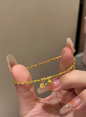 新款个性碎金子花朵圆珠蹦迪珠弹力绳手链轻奢时尚女小金珠手环