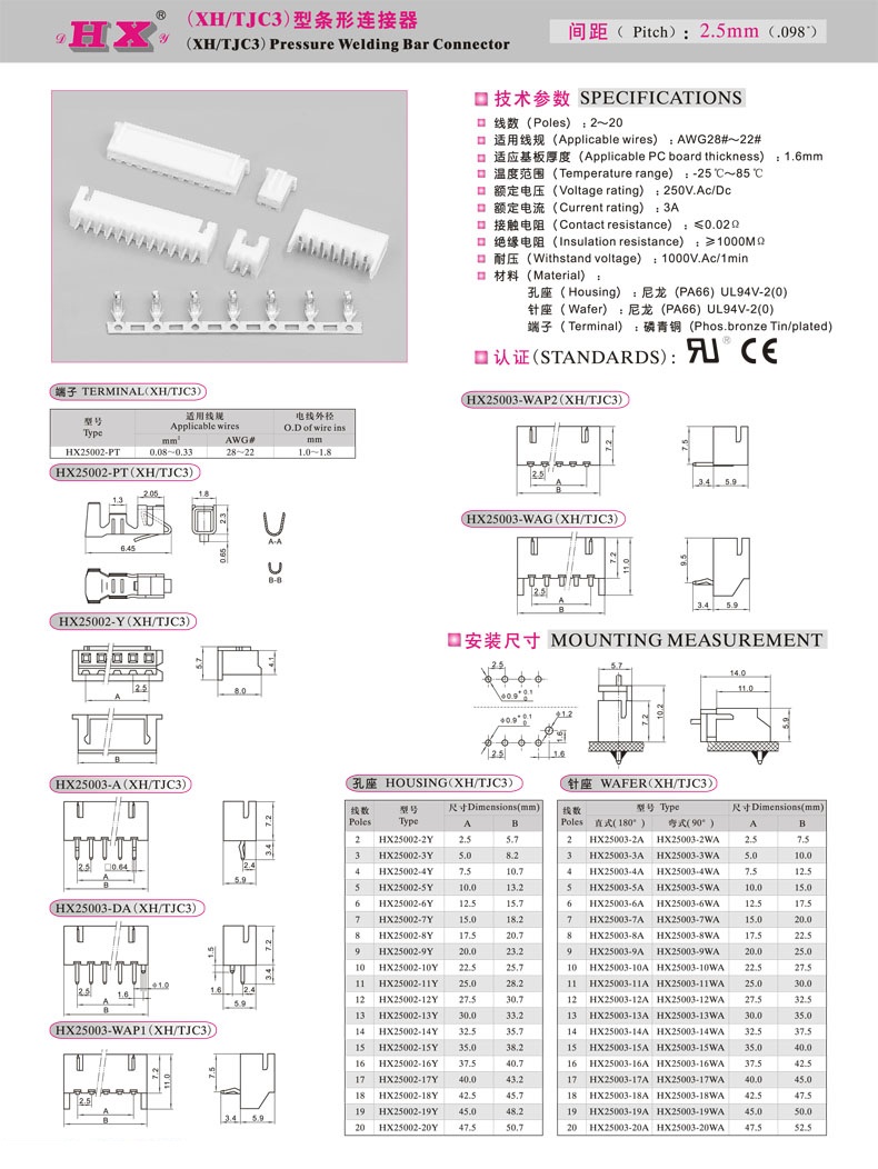 HXH接插件XH,TJC3(2.5mm)连带端子一卷6K 用料：磷青铜0.8 - 图0