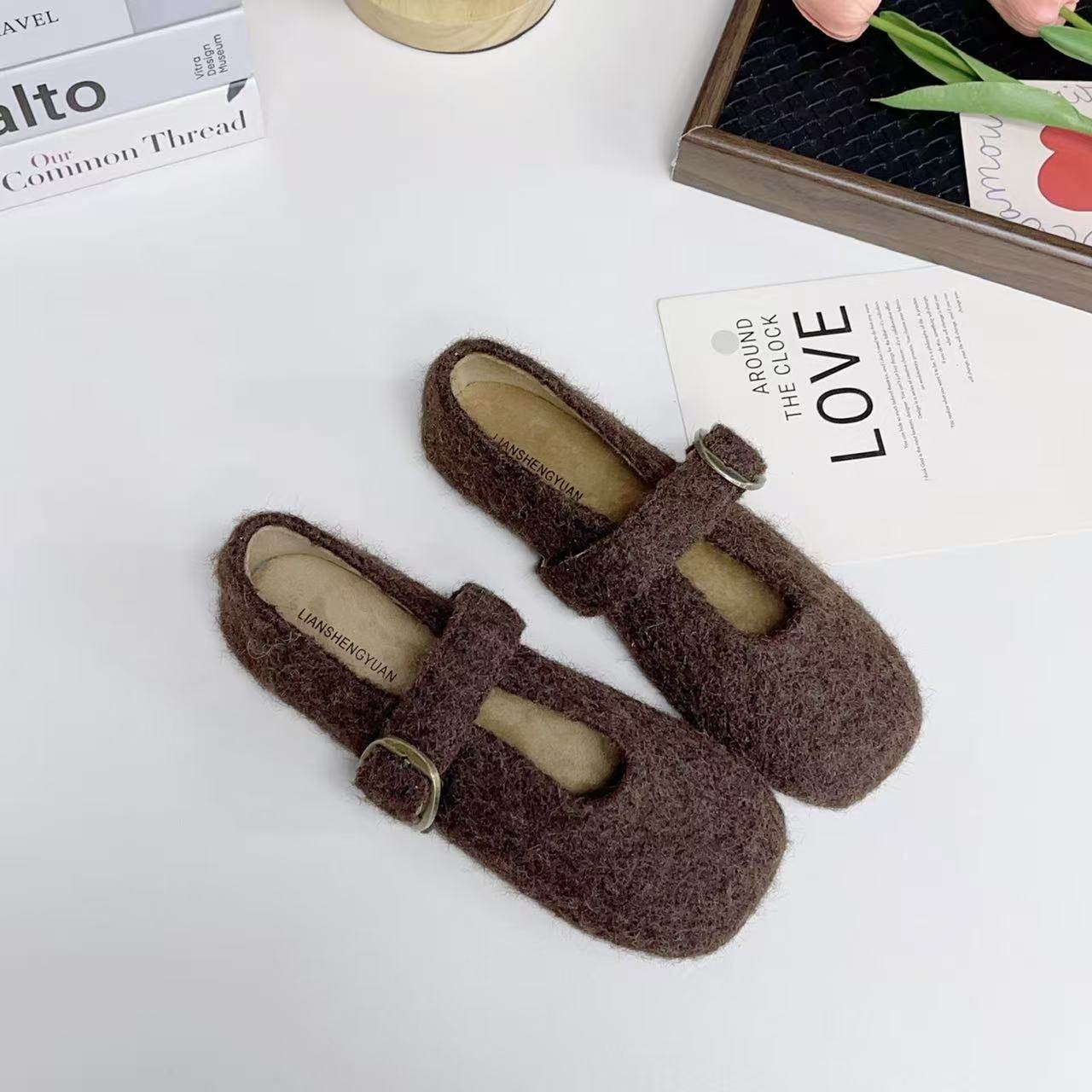 韩版毛绒玛丽珍鞋女冬一字扣带平底保暖毛毛鞋百搭单鞋,淘宝优惠券,粉丝福利购,淘宝优惠卷