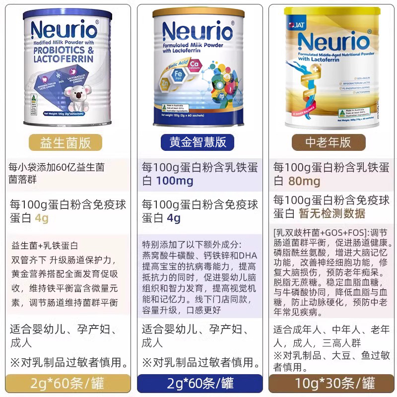 Neurio纽瑞优澳洲JAT版蓝钻白金黄金益生菌中老年免疫版乳铁蛋白-图2