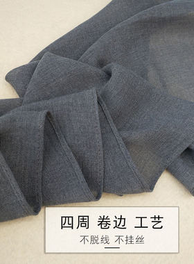 百搭纯色棉麻围巾女装饰长条丝巾