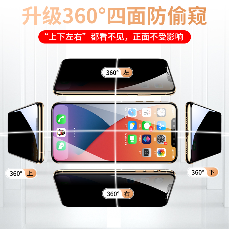 【360度防窥膜】适用于苹果14/13防窥钢化膜iphone12/11防窥膜x/xs全屏xr防偷窥14pro覆盖手机max贴plus新款