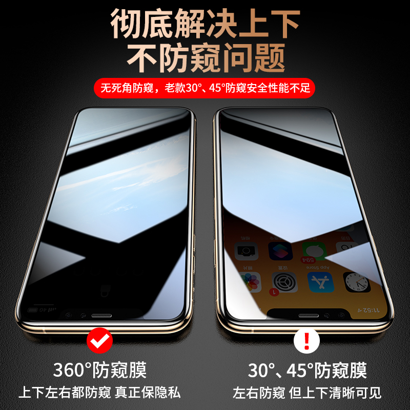 【360度防窥膜】适用于苹果14/13防窥钢化膜iphone12/11防窥膜x/xs全屏xr防偷窥14pro覆盖手机max贴plus新款 - 图1