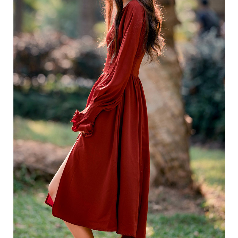 魅影仙女法式中长款收腰显瘦连衣裙 魅影仙女连衣裙