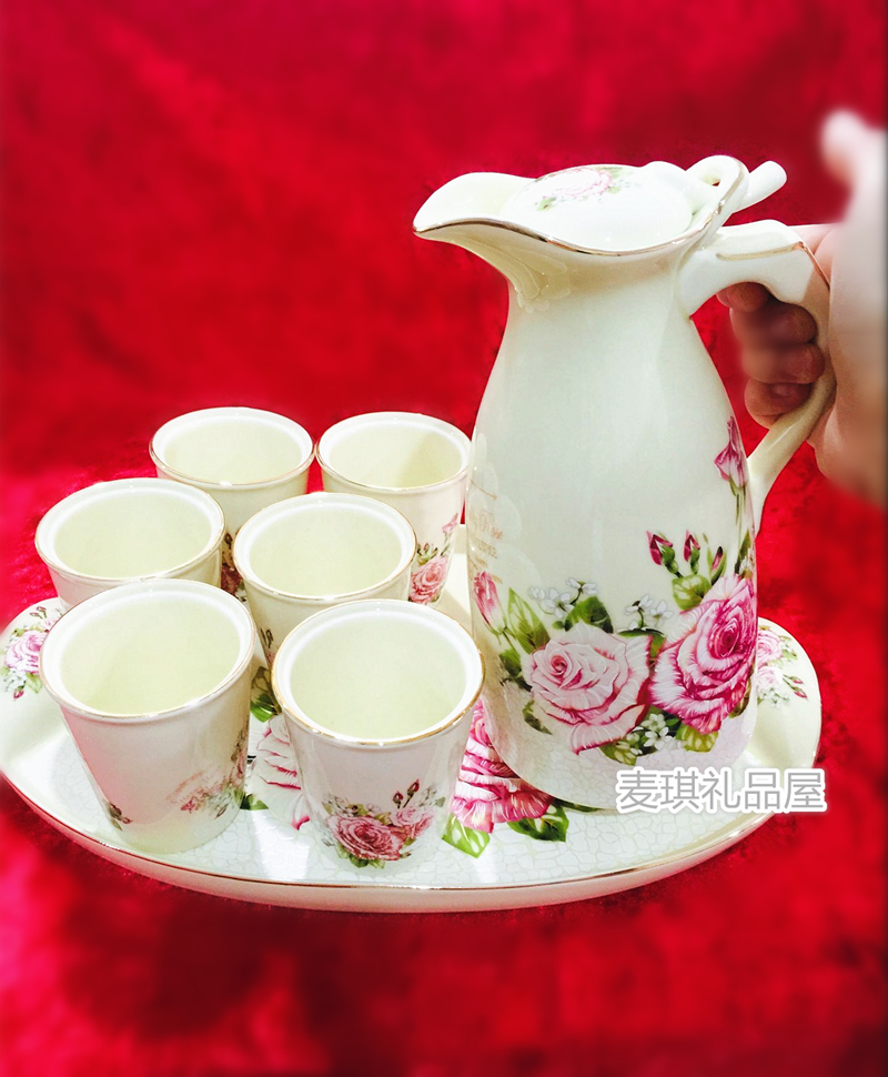 韩式 粉玫瑰SHABBYROSE 花卉 陶瓷 金边 茶杯 水壶 托盘 茶具 - 图1