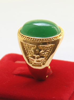 绿色玛瑙沙金霸气风红宝石戒指