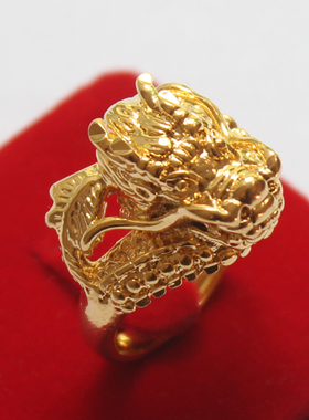 龙头镀金戒指男活口铜戒指男开口霸气沙金K金假黄金饰品久不掉色