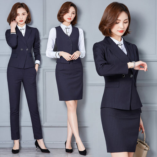春秋职业装女套装气质西服马甲工装三件套物业客服工作服前台正装 - 图0