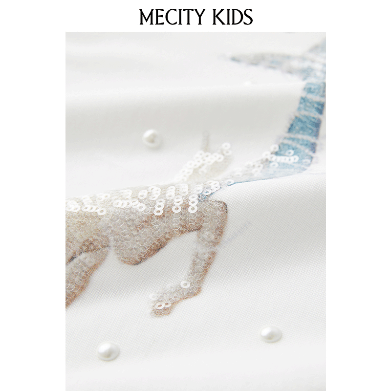 mecity kids童装夏女童美人鱼印花针织短袖恤504533 - 图2