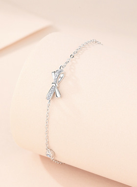 【七夕礼物】s999足银镶钻蝴蝶结手链女轻奢小众生日情人节礼物