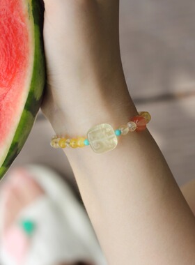 天然黄阿赛珍珠蜜蜡南红手串国风