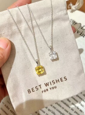 小众轻奢彩色方糖锆石吊坠锁骨链名媛精致高级感颈链爆闪夏天项链