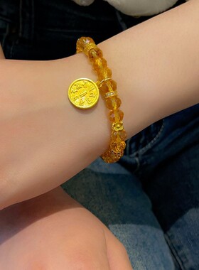 沙金黄财神直切水晶葫芦人像串珠手链轻奢高级感手环宫廷风手饰