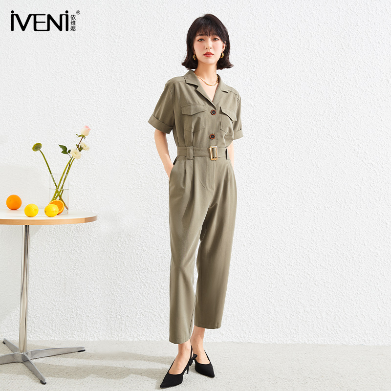 IVENI/依维妮新品2024夏季九分裤韩版气质简约休闲裤通勤连体裤女