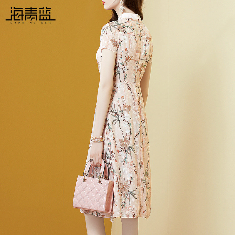 海青蓝改良旗袍夏2020年新款连衣裙 海青蓝连衣裙