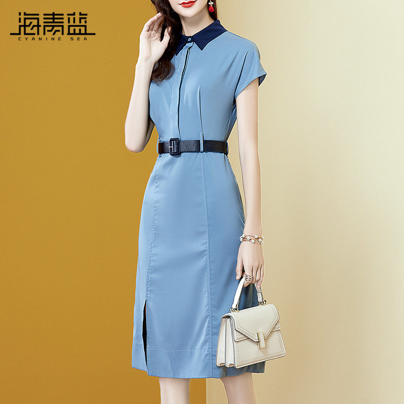 海青蓝气质女神范连衣裙女一步裙子 海青蓝连衣裙