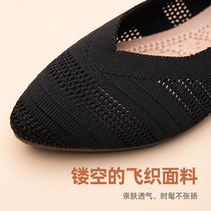 正品女布鞋老北京新款夏季妈妈软底单鞋舒适平底工作黑色镂空透气 - 图2