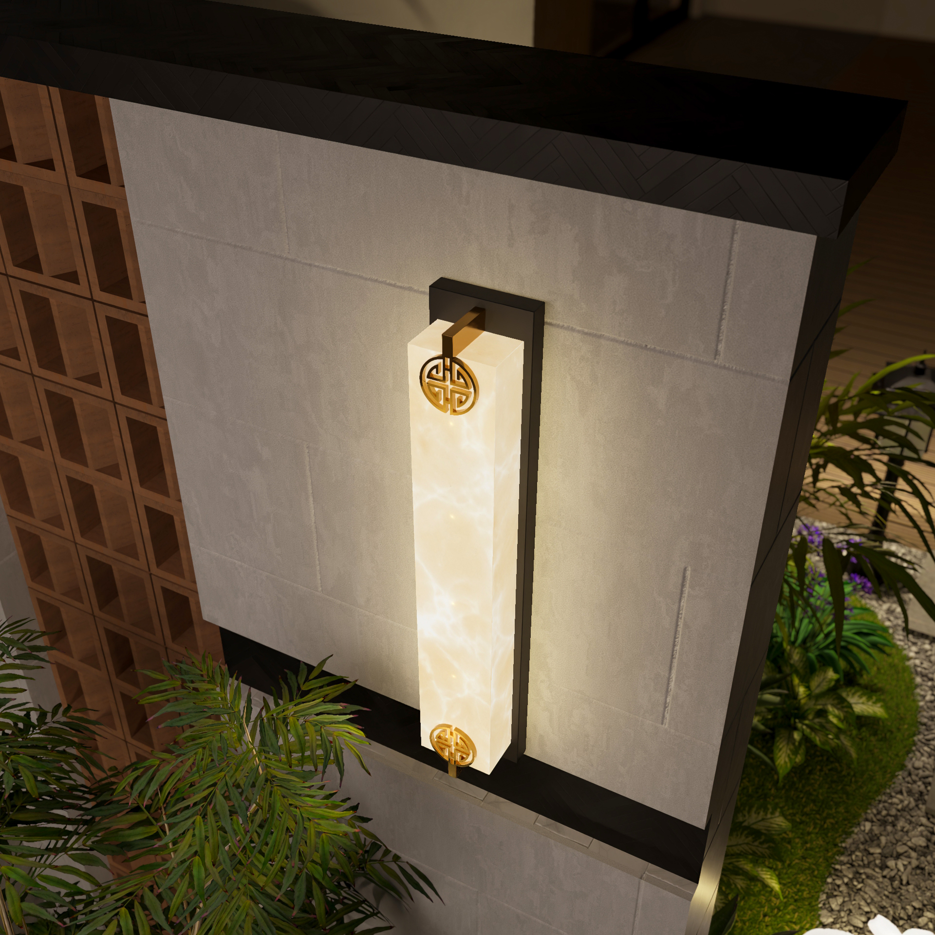 新中式户外防水壁灯不锈钢仿云石酒店别墅门前花园庭院灯外墙灯 - 图0