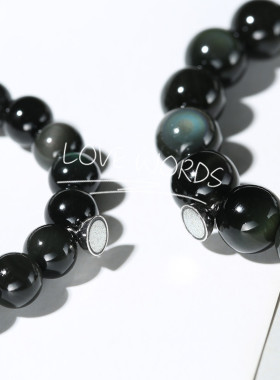 地心引力天然黑曜石磁铁情侣手链