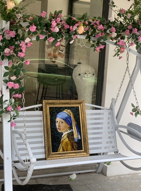 玥森活｜珍珠少女 纯手工精剪镶嵌马赛克无框装饰画 欧式名画复刻