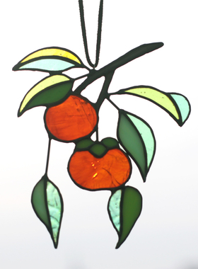 玥森活｜柿柿如意 原创蒂凡尼彩色教堂玻璃工艺窗边挂件特色风铃