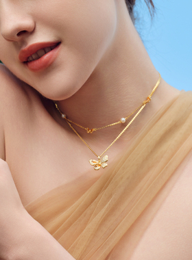 「新品」Fellala/翡拉拉「蝴蝶」高级感满天星设计项链官方女首饰