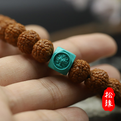 优化绿松石配饰文玩配珠108手串顶珠八棱单圈兽珠隔珠diy配件佛头 - 图0