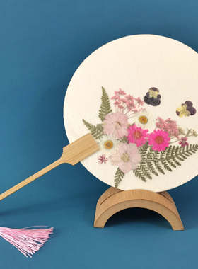 古风摄影圆形宫扇平面干花diy
