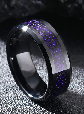 Fashion 8mm Men Stainless Steel Celtic Dragon Ring Inlay