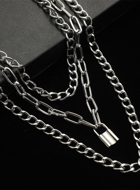 Layered Chain Necklace Cool Lock Goth Accessories Grunge