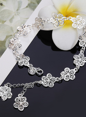 Hot wedding 925 sterling silver bracelet beautiful flowers