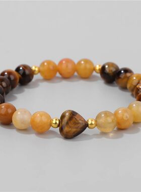 Handmade Women Charm Bracelet 8mm Round Malachite Tiger Eye