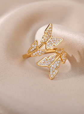 Stainless Steel Butterfly Ring For Women Open Cubic