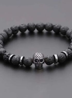 Black Eye Skull Hematite Bead Bracelet Men Classic Handmade