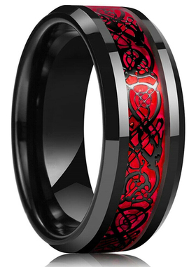 Fashion 8mm Red Groove Beveled Edge Black Tungsten Wedding