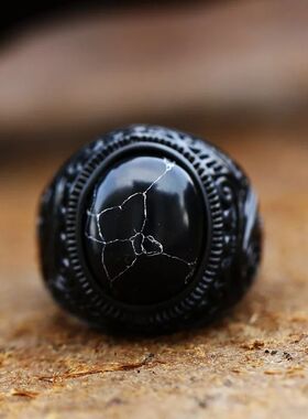 Handmade Turkish Black Zircon Rings Retro Men Stainless