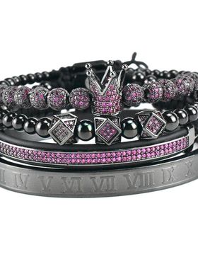 Luxury Red CZ Royal Crown Charm Men Bracelets Stainless