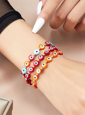 Handmade Colorful Evil Eye Beaded Bracelet For Women Resin